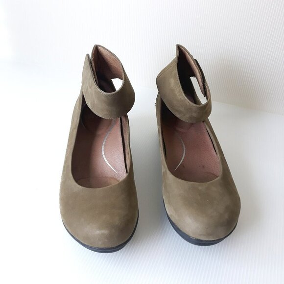 Dansko Lulu Nubuck Leather Ankle Mary Jane Wedge Shoes Taupe 40EU/10US - Picture 2 of 12